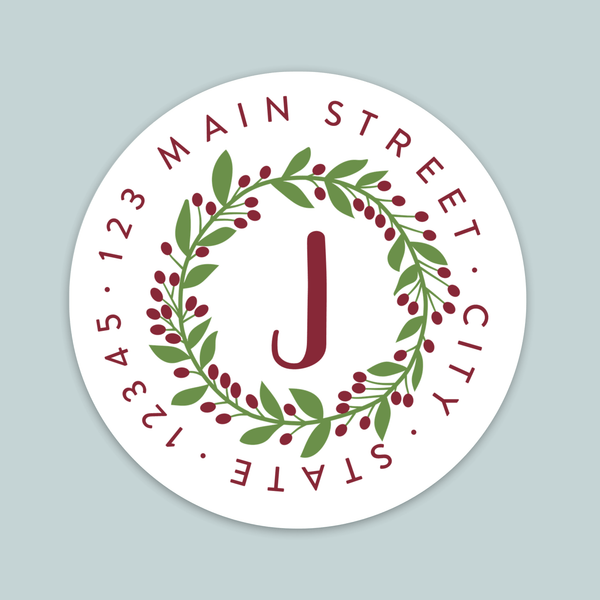 Leaves and Berries Wreath - Round Address Label - The Note House
