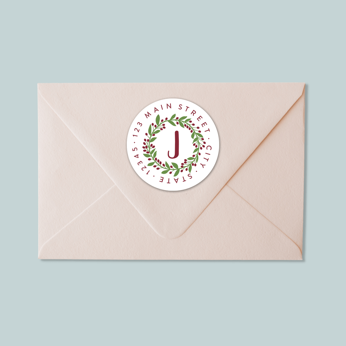 Leaves and Berries Wreath - Round Address Label - The Note House