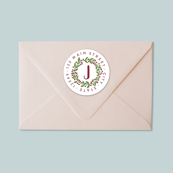 Leaves and Berries Wreath - Round Address Label - The Note House