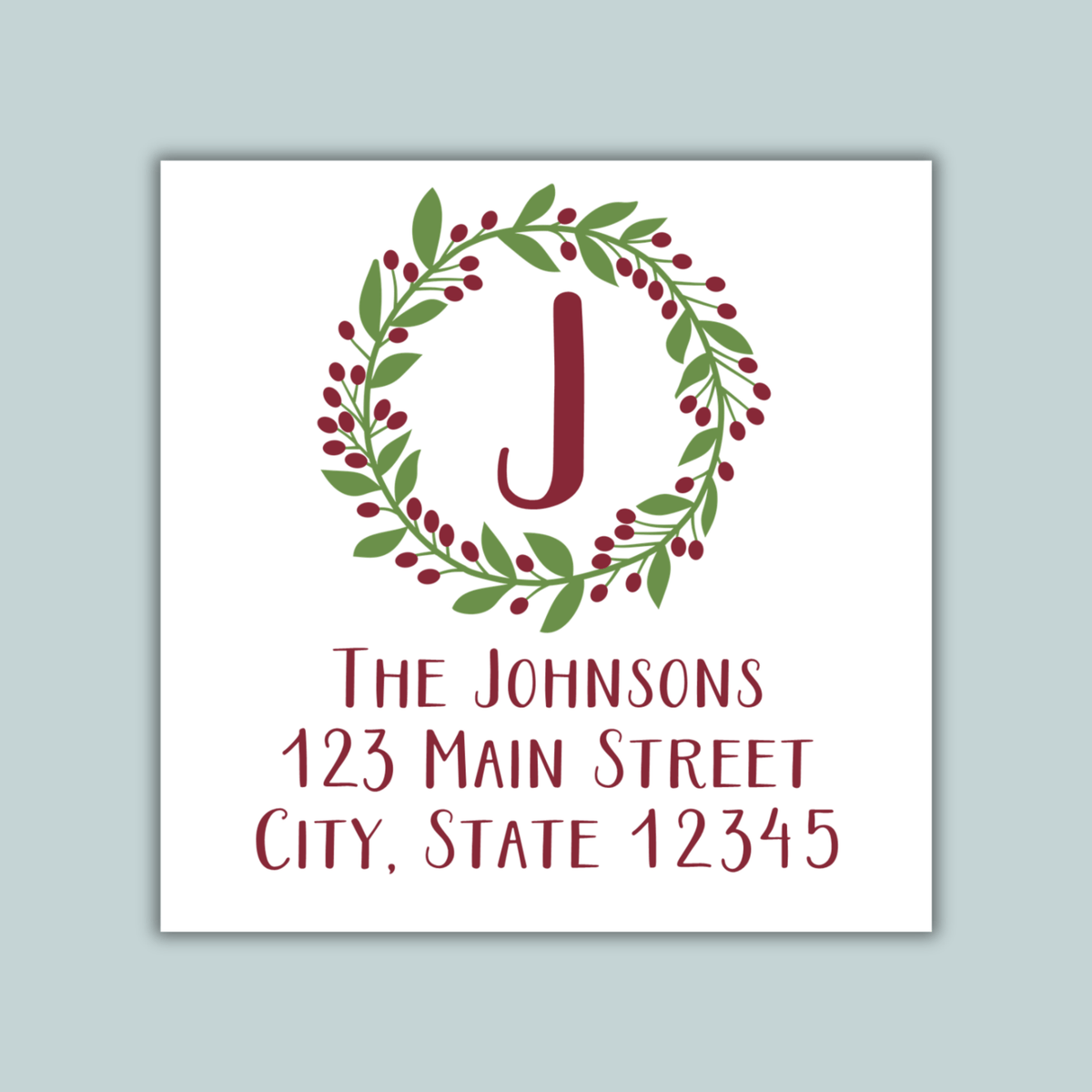 Leaves and Berries Wreath - Square Address Label - The Note House