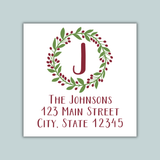 Leaves and Berries Wreath - Square Address Label - The Note House