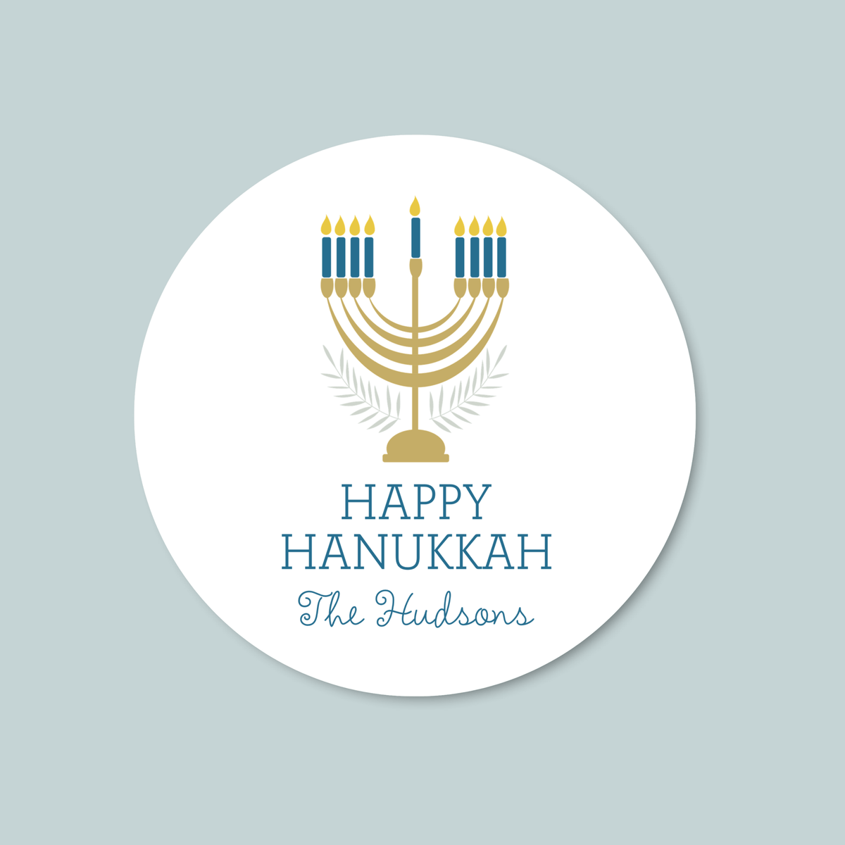 Menorah and Branches - Personalized Round Gift Sticker - The Note House