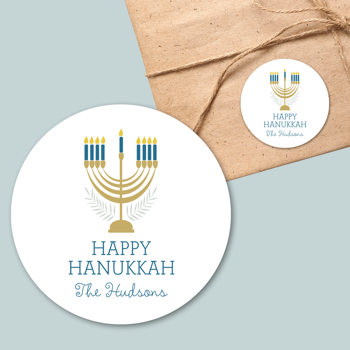 Menorah and Branches - Personalized Round Gift Sticker - The Note House