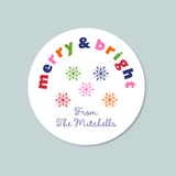 Merry and Bright Snowflakes - Personalized Round Gift Sticker - The Note House