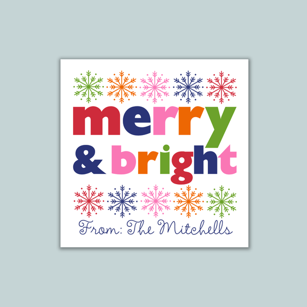 Merry and Bright Snowflakes - Personalized Square Gift Sticker - The Note House