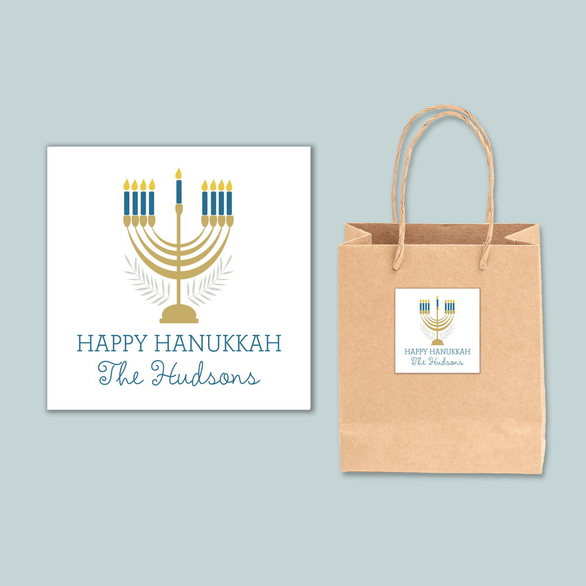 Modern Menorah - Personalized Square Gift Sticker - The Note House