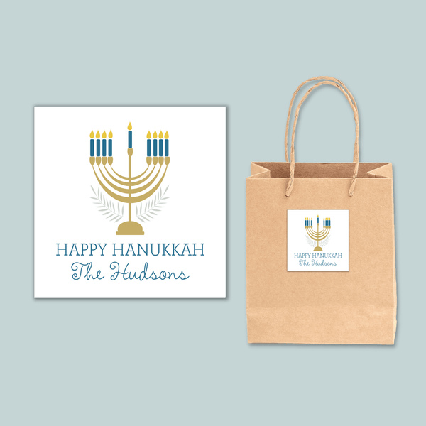 Modern Menorah - Personalized Square Gift Sticker - The Note House