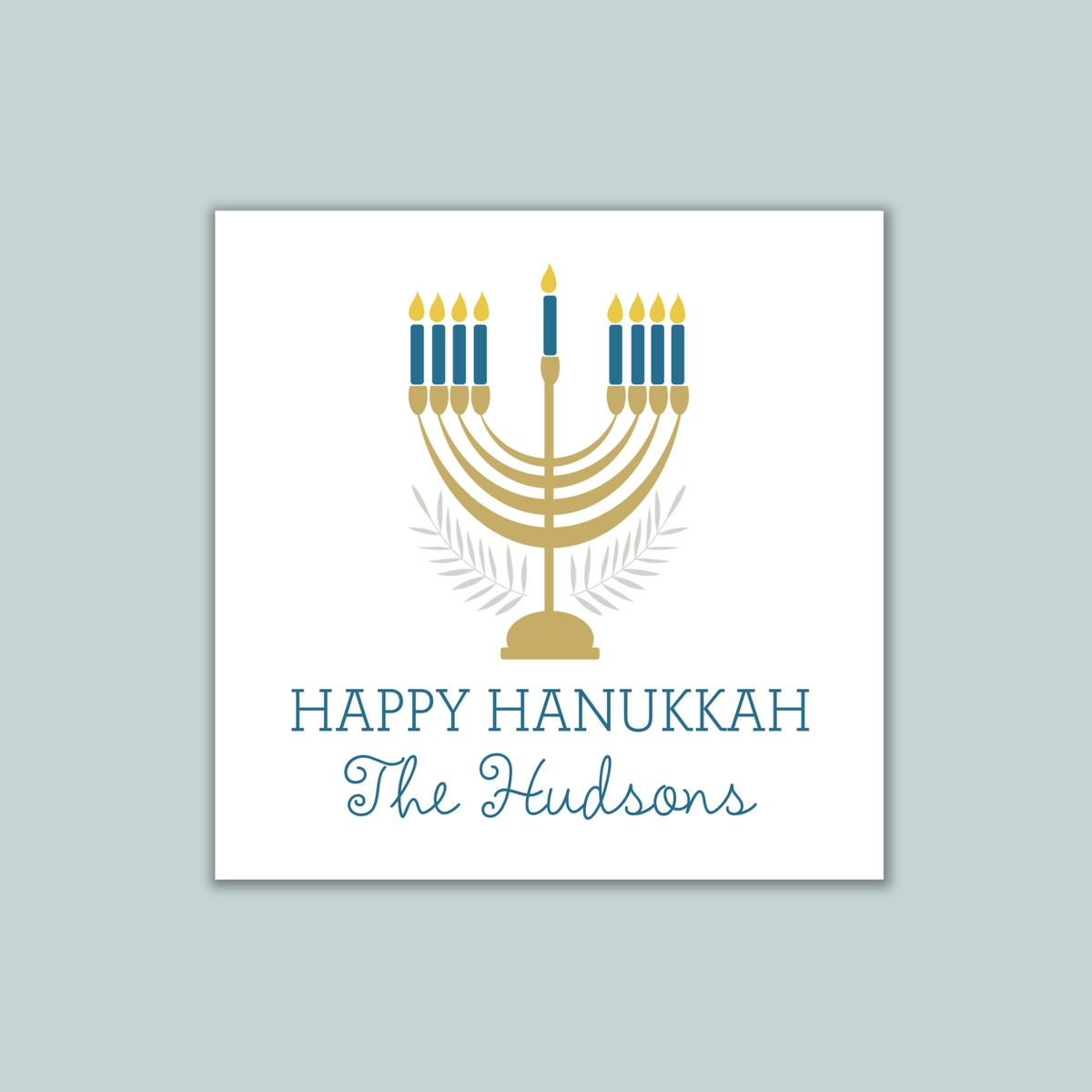 Modern Menorah - Personalized Square Gift Sticker - The Note House