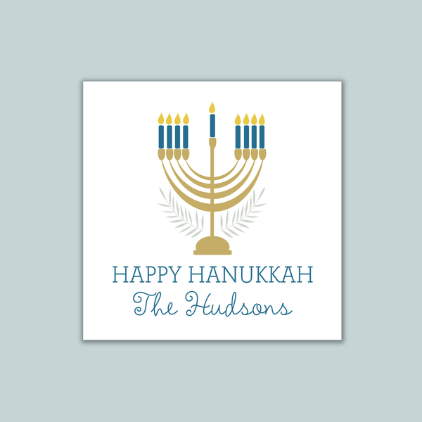 Modern Menorah - Personalized Square Gift Sticker - The Note House