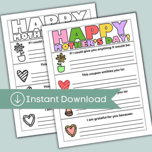 Mother's Day Gift Coupon Book - Printable Instant Download - The Note House