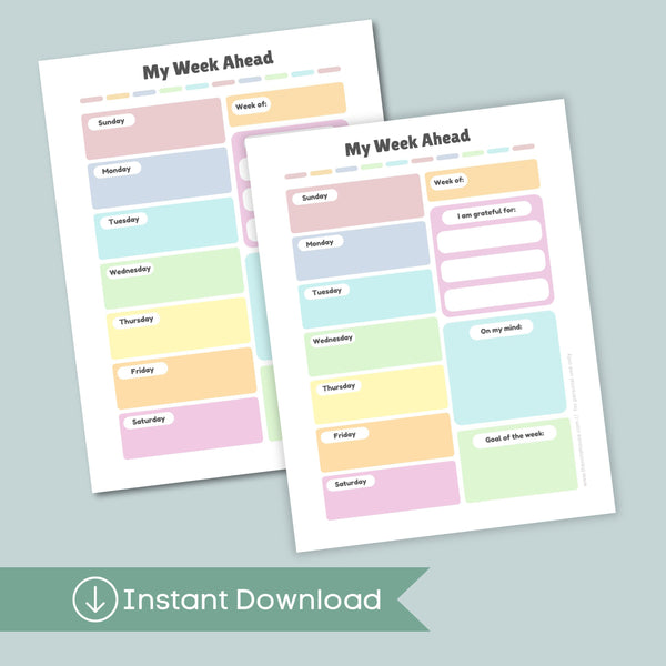 Weekly Planner for Kids - Printable Instant Download