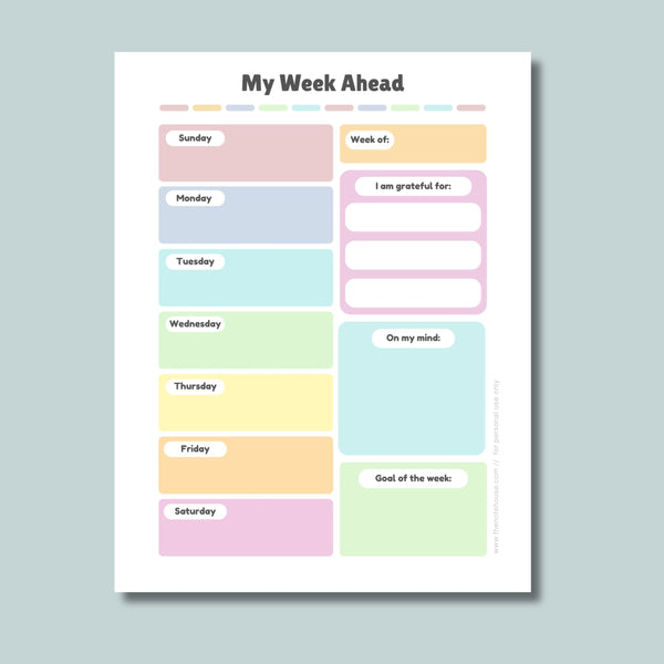 Weekly Planner for Kids - Printable Instant Download