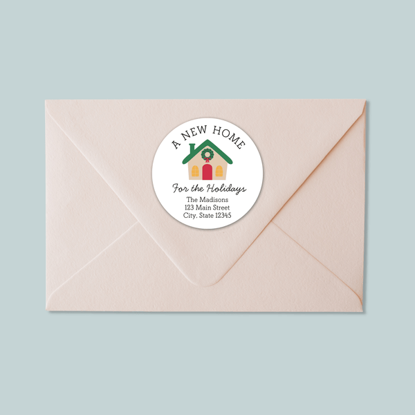 New Home for the Holidays - We've Moved Round Address Label - The Note House