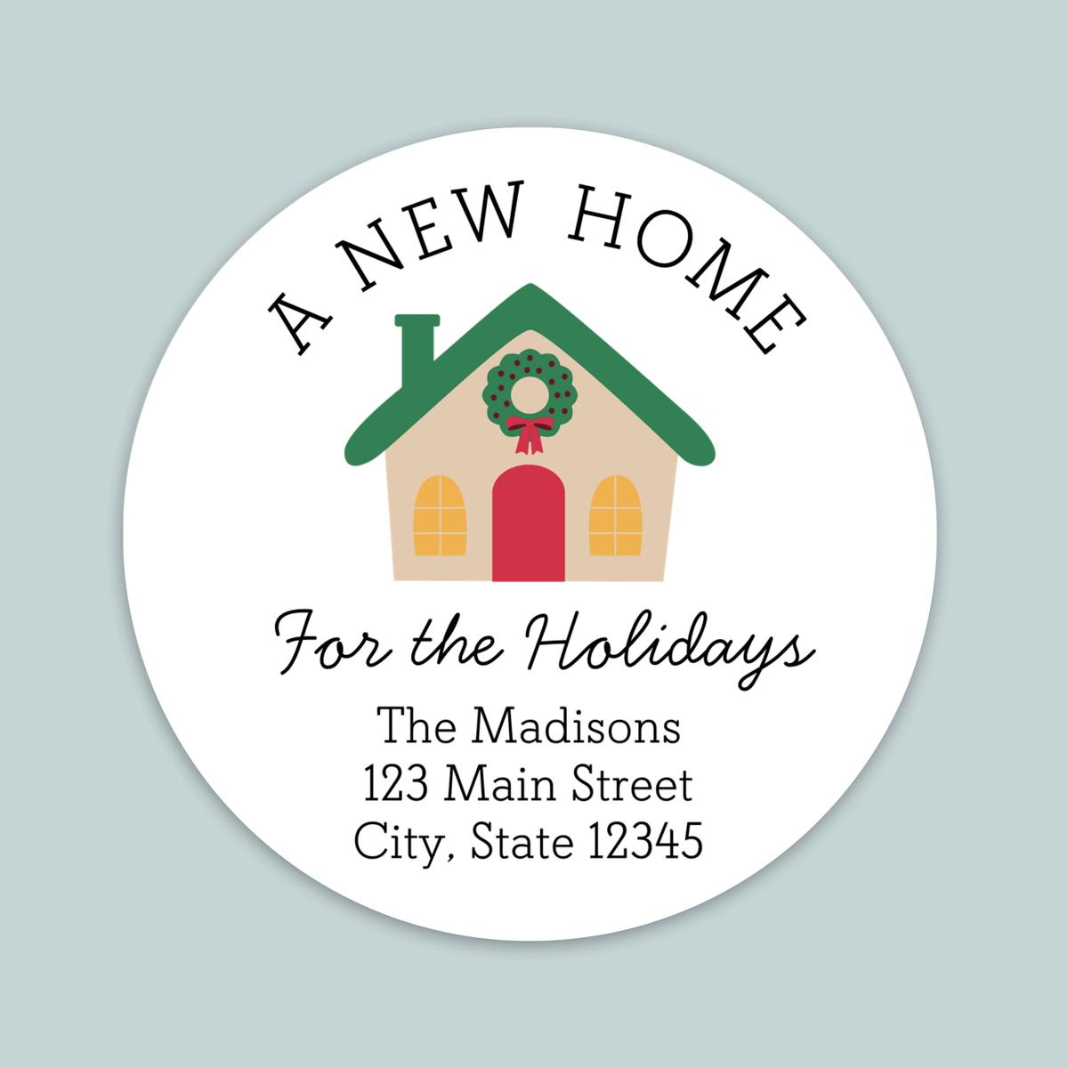 New Home for the Holidays - We've Moved Round Address Label - The Note House