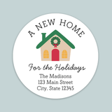 New Home for the Holidays - We've Moved Round Address Label - The Note House