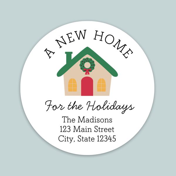 New Home for the Holidays - We've Moved Round Address Label - The Note House
