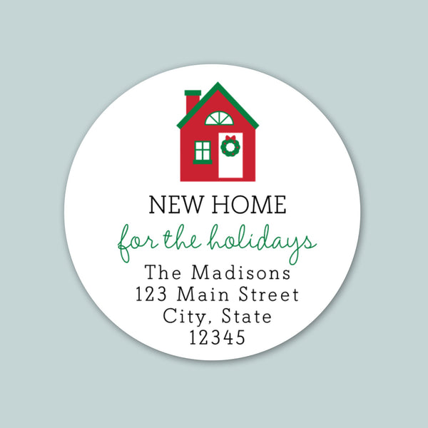 New Home for the Holidays - We've Moved Round Address Label - The Note House