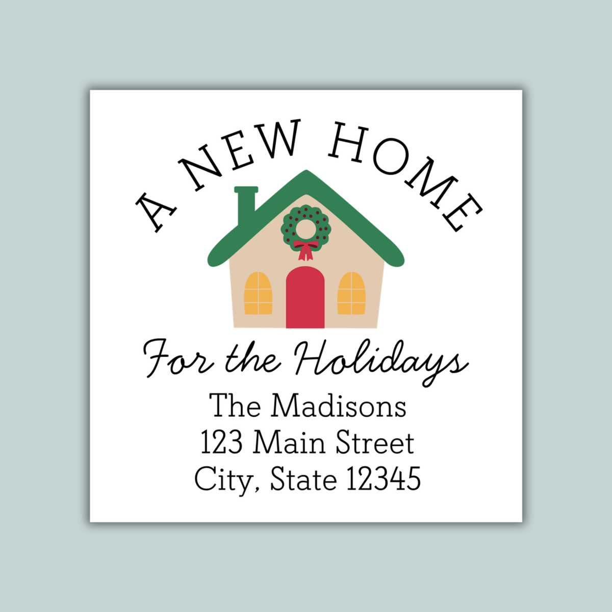 New Home for the Holidays - We've Moved Square Address Label - The Note House