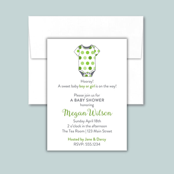 Polka Dot Onesie Baby Shower Invitation | Semi-Custom | Green