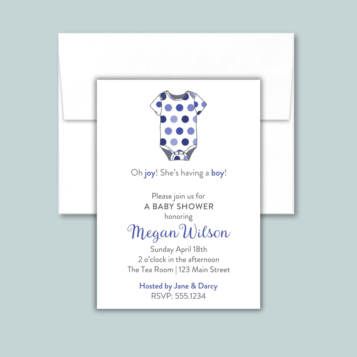 Polka Dot Onesie Baby Shower Invitation | Semi-Custom | Blue