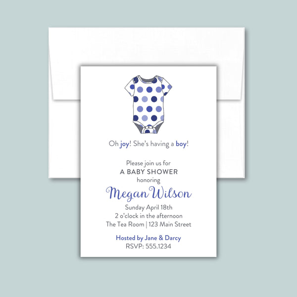 Polka Dot Onesie Baby Shower Invitation | Semi-Custom | Blue