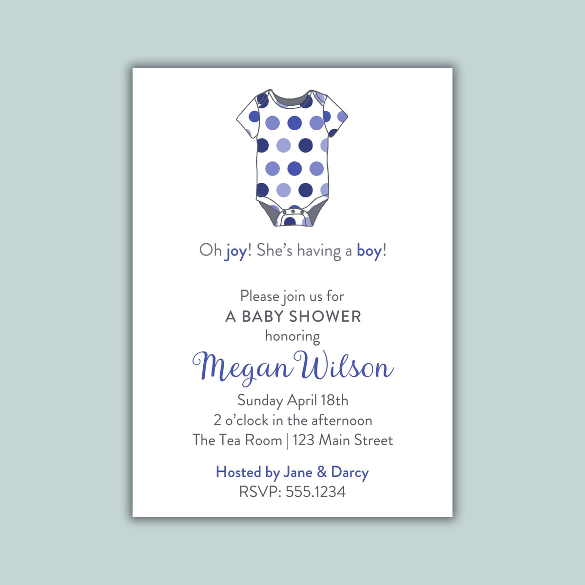 Polka Dot Onesie Baby Shower Invitation | Semi-Custom | Blue