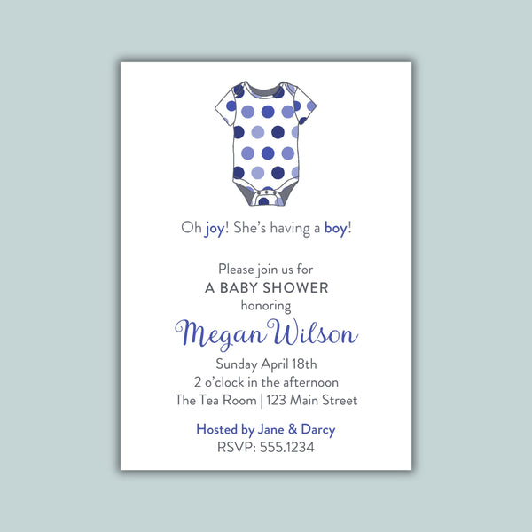 Polka Dot Onesie Baby Shower Invitation | Semi-Custom | Blue