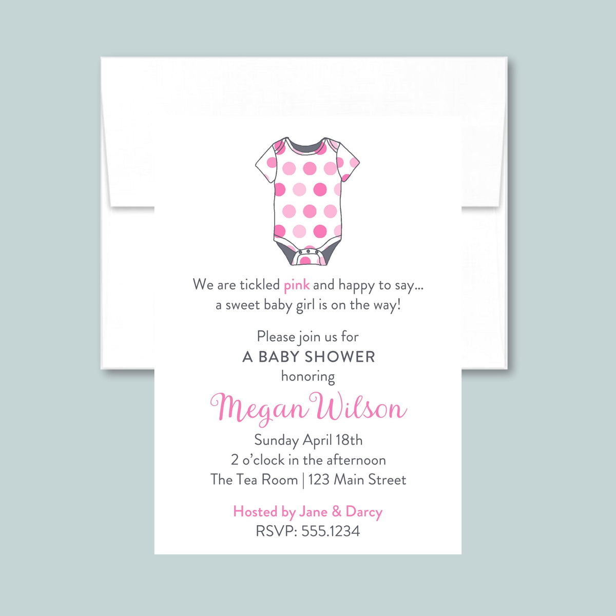 Polka Dot Onesie Baby Shower Invitation | Semi-Custom | Pink