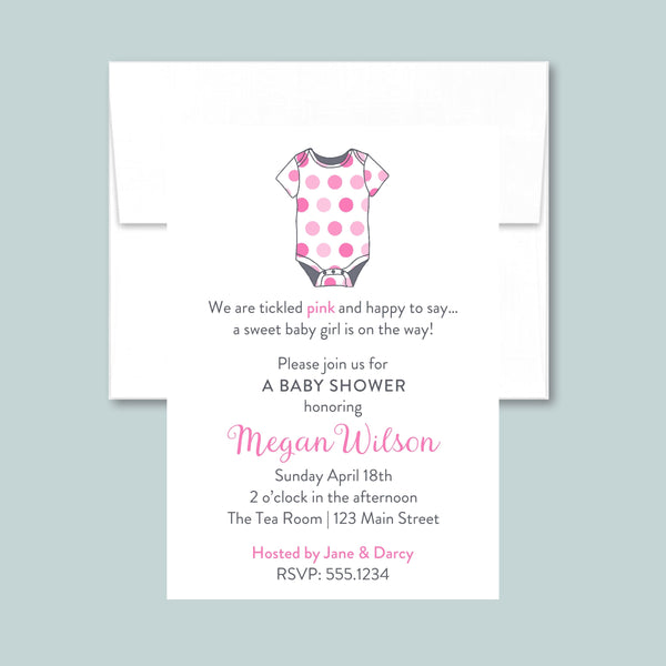 Polka Dot Onesie Baby Shower Invitation | Semi-Custom | Pink