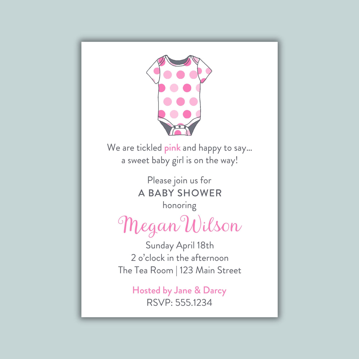 Polka Dot Onesie Baby Shower Invitation | Semi-Custom | Pink