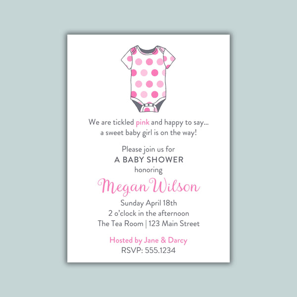 Polka Dot Onesie Baby Shower Invitation | Semi-Custom | Pink