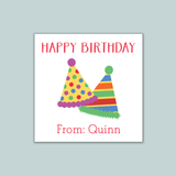 Party Hats - Personalized Square Gift Sticker - The Note House