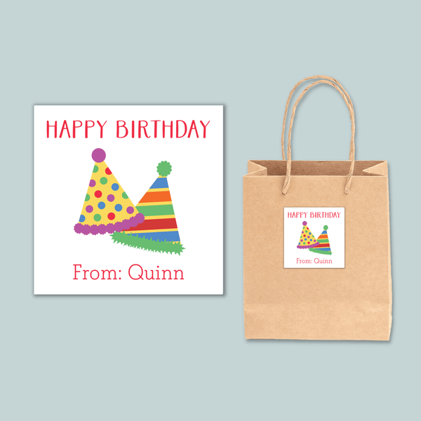 Party Hats - Personalized Square Gift Sticker - The Note House