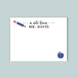 Pencil and Apples for Teacher - Personalized Flat Note Card - The Note House