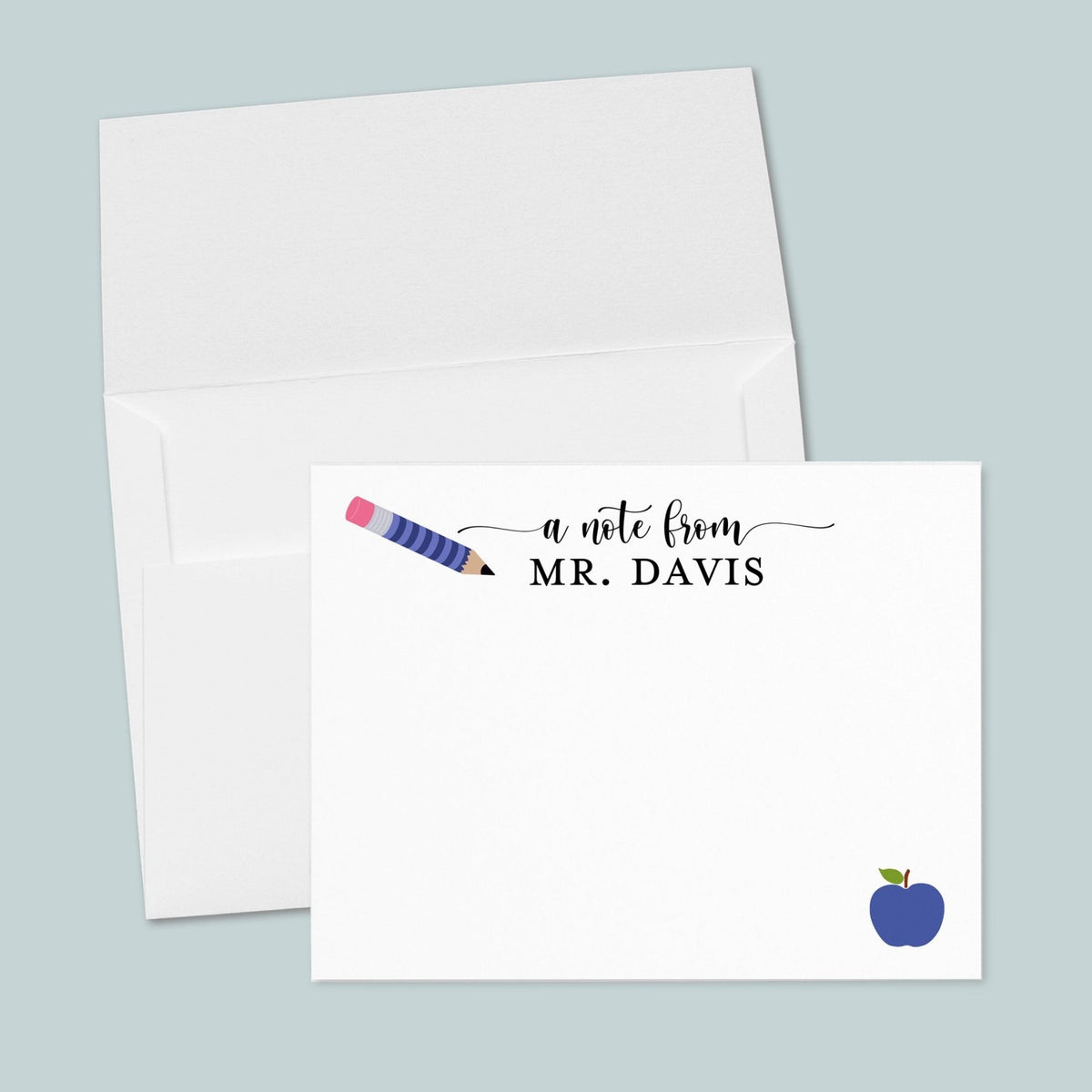 Pencil and Apples for Teacher - Personalized Flat Note Card - The Note House