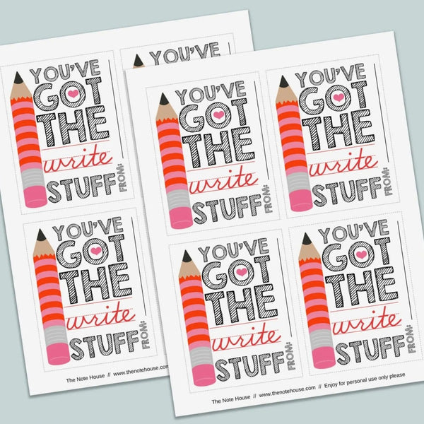 Pencil - Classroom Valentine's Day Cards - Printable Instant Download - The Note House