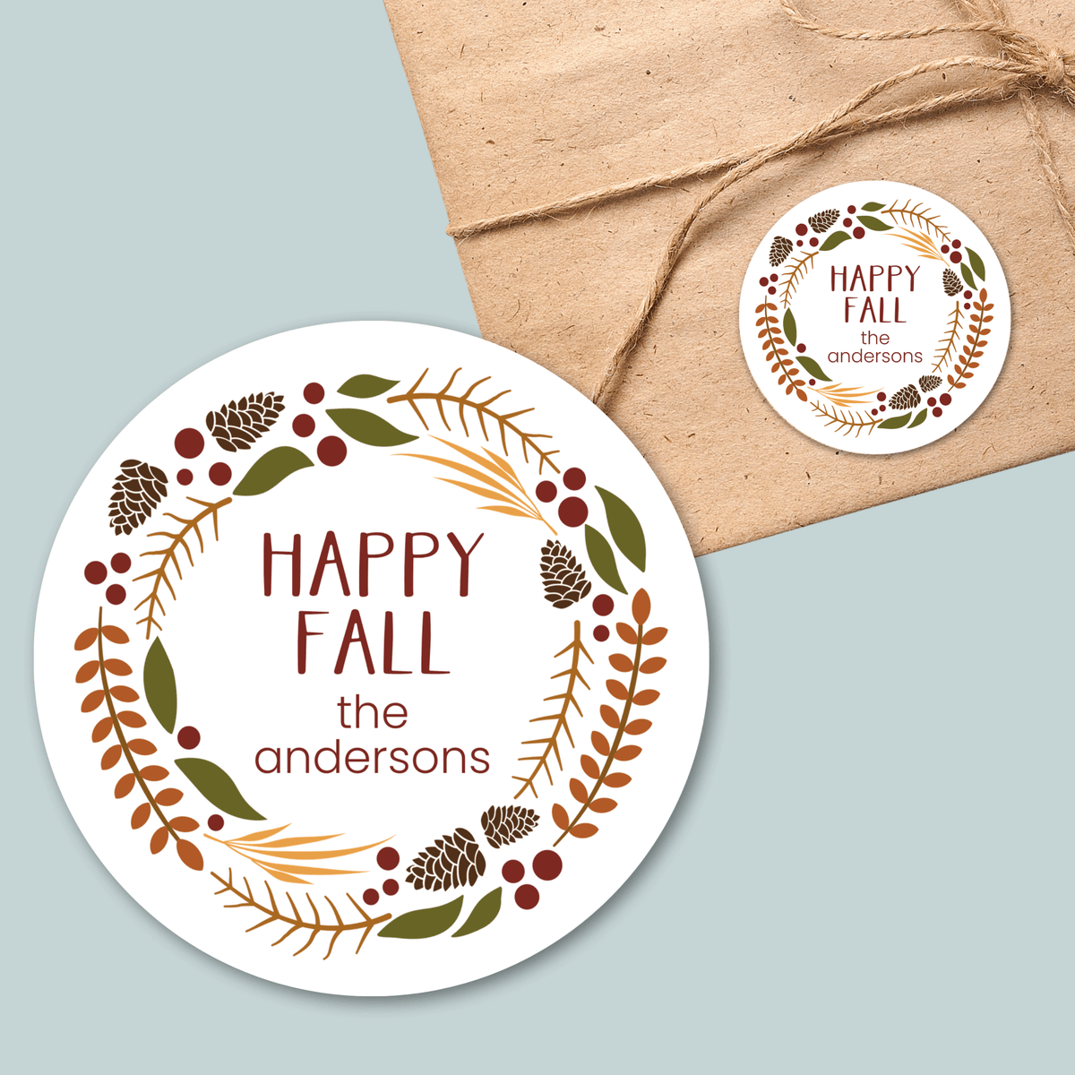 Pine Cone Wreath - Personalized Round Gift Sticker - The Note House