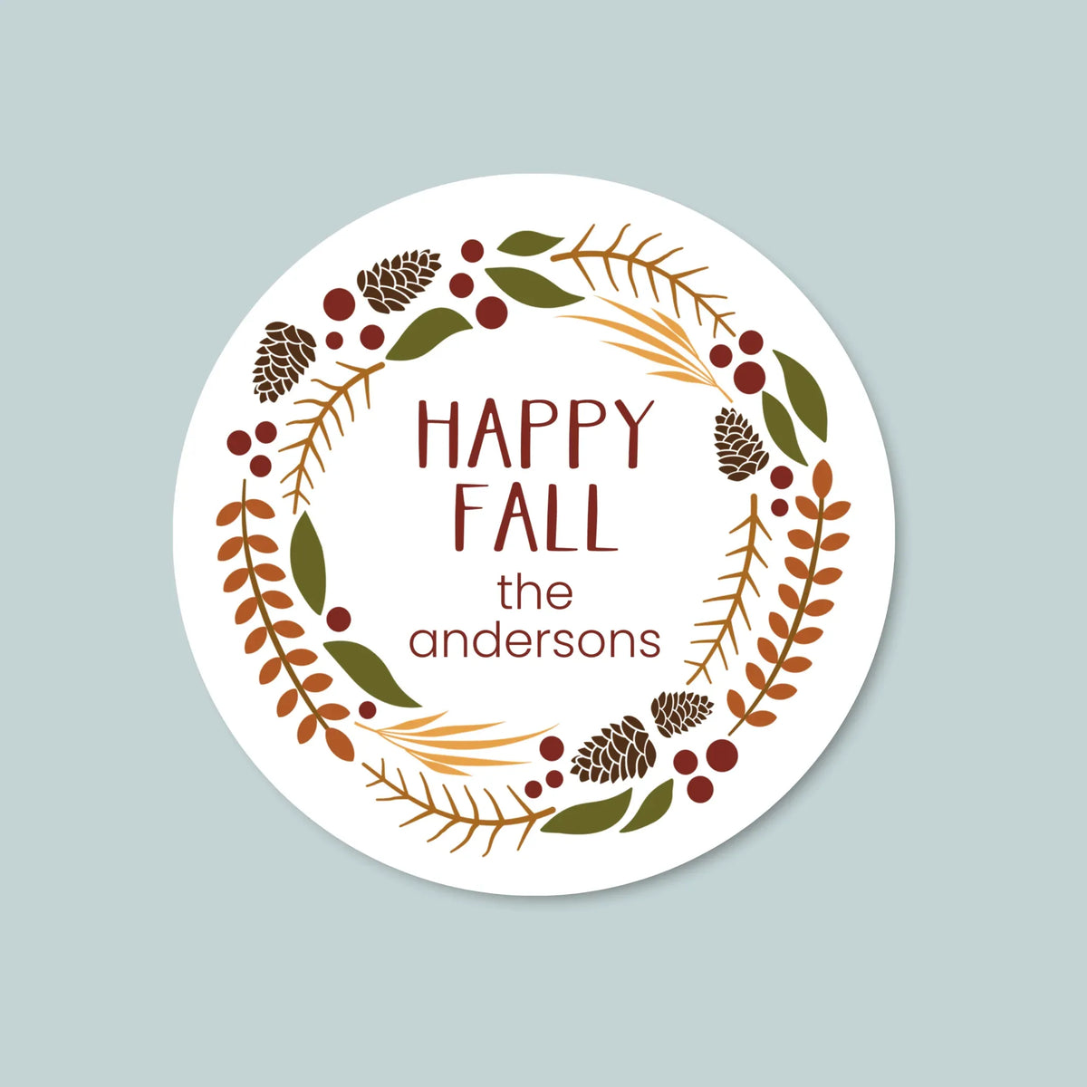 Con Fe Sticker Pine Cone Wreath - Personalized Round Gift Sticker – The Note House