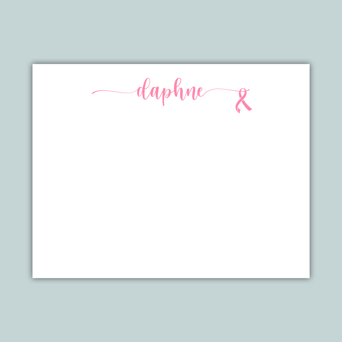 Pink Ribbon Breast Cancer Awareness - Calligraphy Script - Personalized Flat Note Card - The Note House