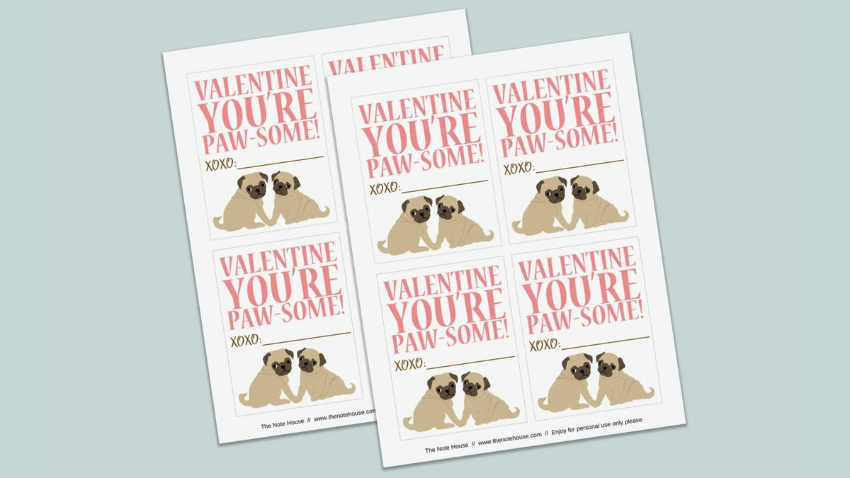 Pug - Classroom Valentine's Day Cards - Printable Instant Download - The Note House