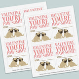 Pug - Classroom Valentine's Day Cards - Printable Instant Download - The Note House