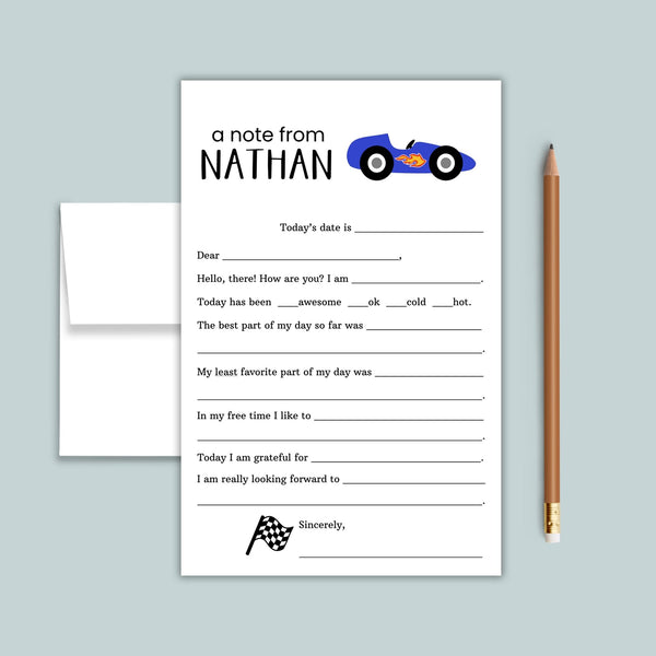 Race Car - Personalized Fill - in Letter Template - The Note House