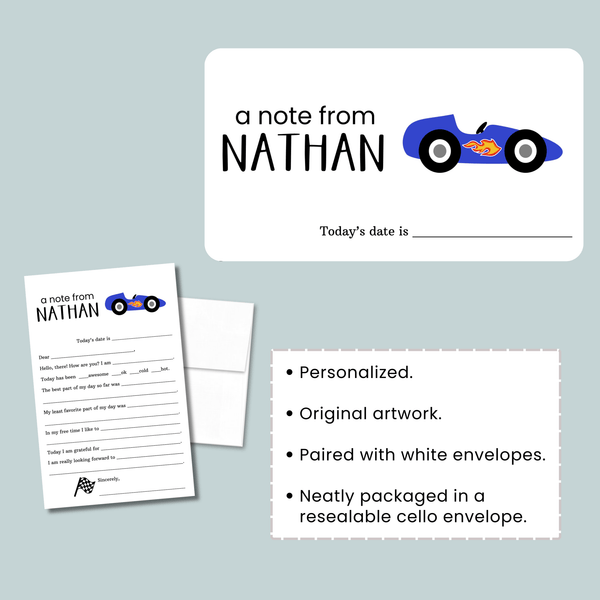 Race Car - Personalized Fill - in Letter Template - The Note House