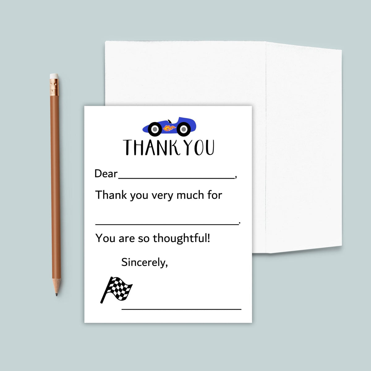 Race Car - Personalized Fill - in - the - Blank Thank You Cards - The Note House