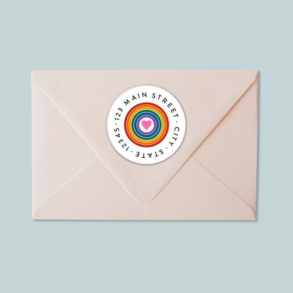 Rainbow Heart - Round Address Label - The Note House