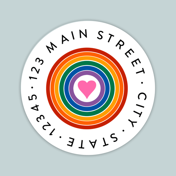 Rainbow Heart - Round Address Label - The Note House