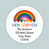 Rainbow Hearts - We've Moved Round Address Label - The Note House