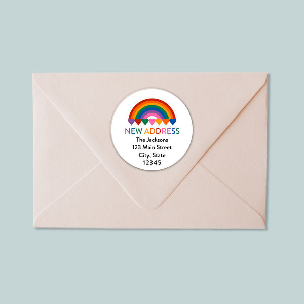 Rainbow Hearts - We've Moved Round Address Label - The Note House