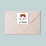 Rainbow Hearts - We've Moved Square Address Label - The Note House