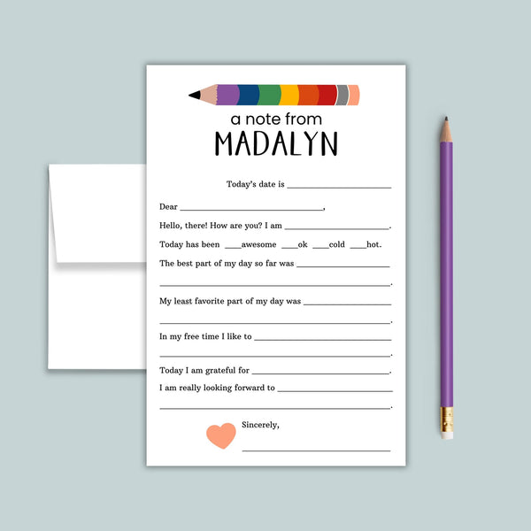 Rainbow Pencil - Personalized Fill - in Letter Template - The Note House